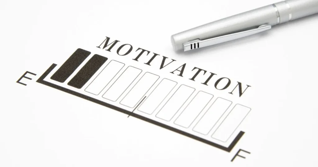 MOTIVATION」と書かれたゲージが描かれた紙とペン。