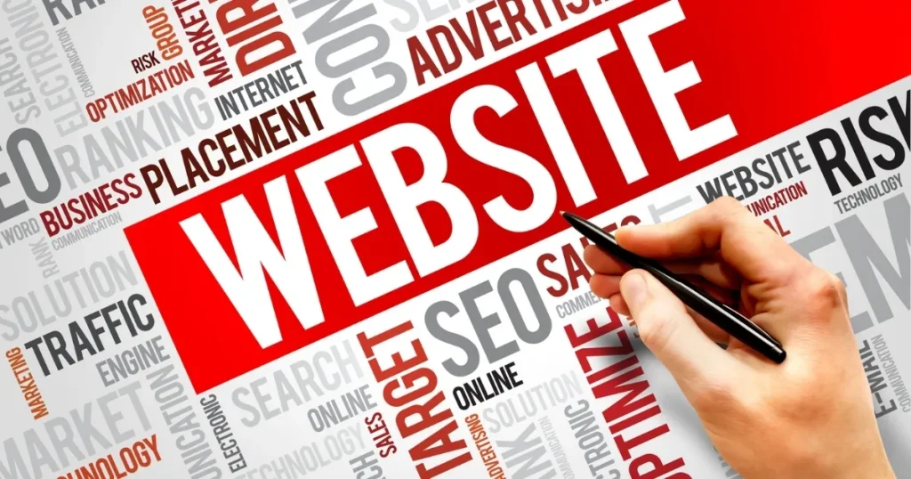 「WEBSITE」の文字が中央に大きく配置され、周囲に「SEO」「TRAFFIC」「TARGET」など転職サイトに関連するキーワードが並ぶデザイン。転職サイトの仕組みや機能を象徴するイメージ。