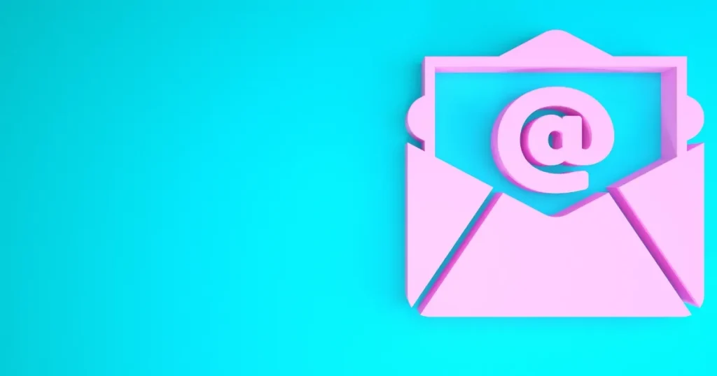 青い背景にピンク色のメールアイコンが浮かぶデザイン。就活中の問い合わせメールで返信が来ない際の対処法を説明するイメージ。