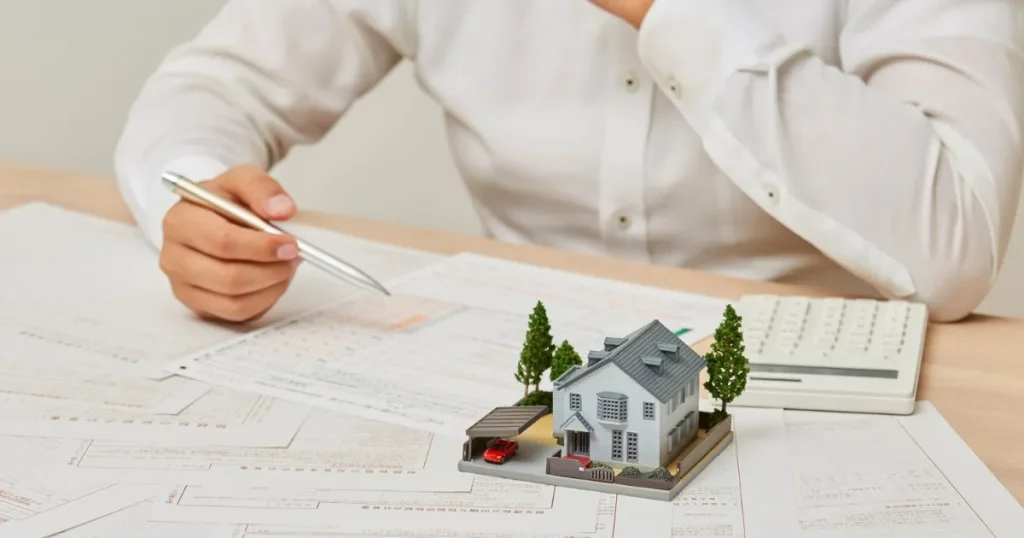 不動産業界への就職を考える方向けに業界の仕組みを説明する住宅模型と図面